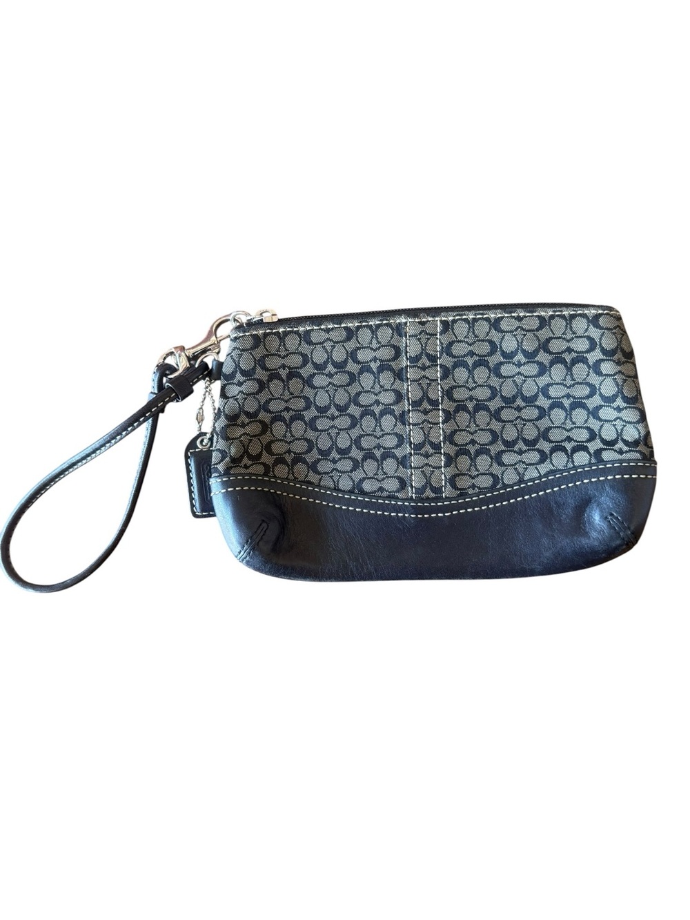 Coach Black Leather & Gray Signature Wristlet